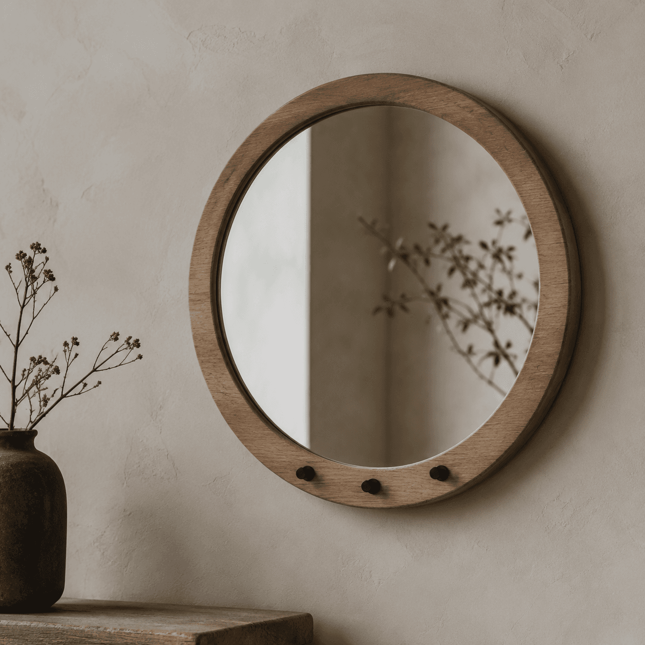 Wall Mirror with Hooks